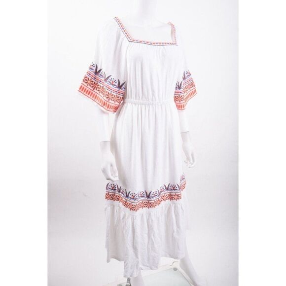 Boden Womens Jersey Embroidered Midi Dress UK 8 US 4 White Boho D0263 NWT - Picture 3 of 7